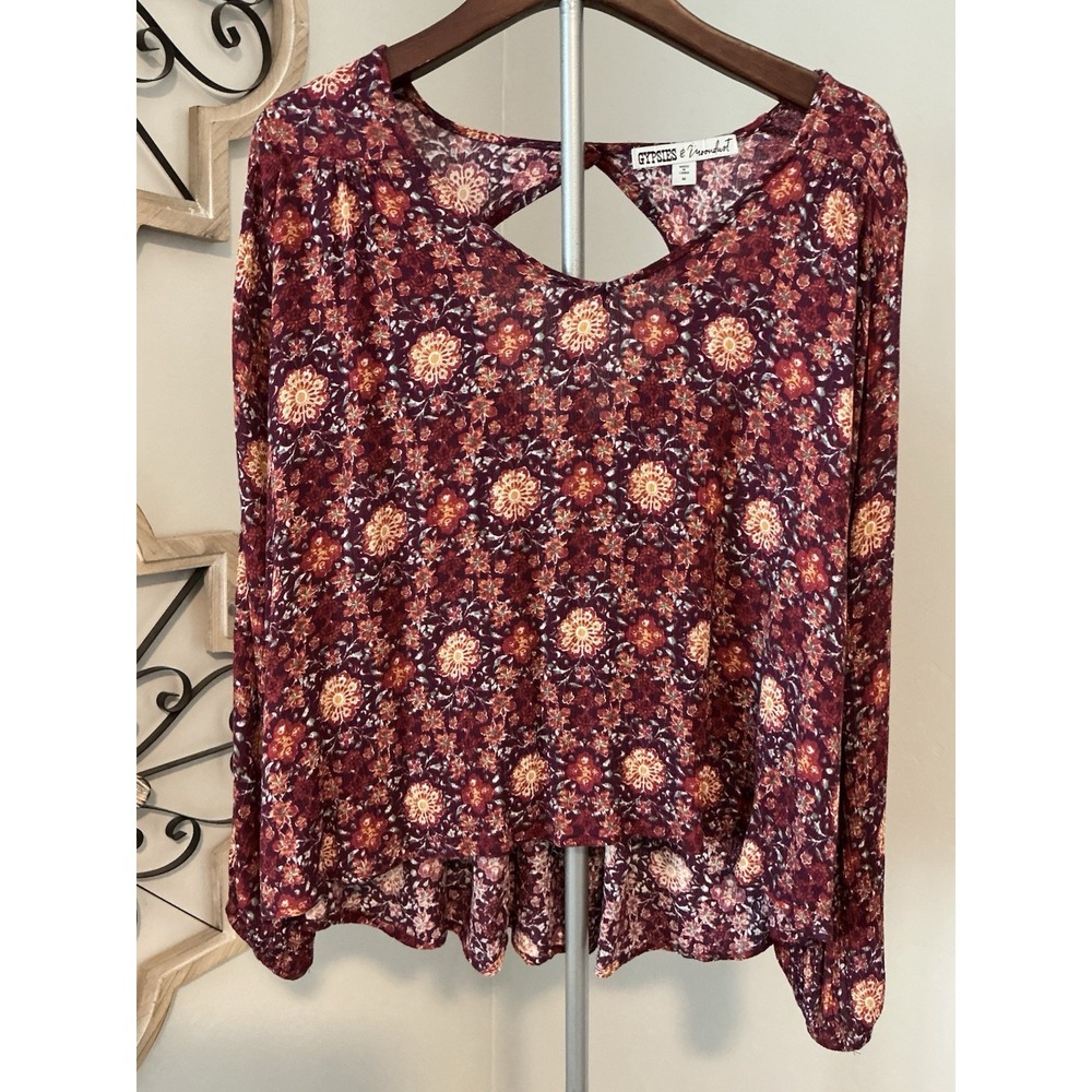 Boho Gypsies & Moondust Burgundy Hi Low‎ Flowy Top Sz M